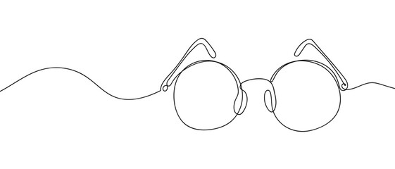 Round glasses, continuous line art vector illustration, editable stroke.