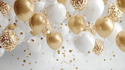 Celebrate with golden and white balloons and confetti for festive occasion