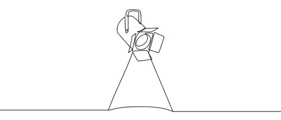 Studio lights, continuous line art vector illustration, editable stroke.