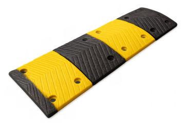 Yellow and black speed bump slowing down traffic on transparent background