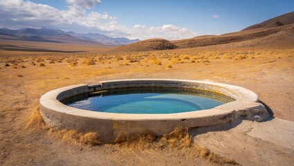Desert Hot Spring Pool in Remote Landscape