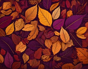 Autumn leaf pattern with deep purple and golden brown hues 