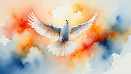 White Dove in Flight - Watercolor Illustration of Peace and Hope