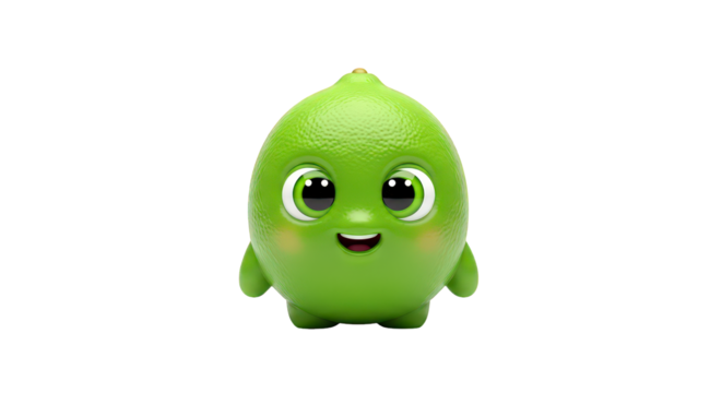 Charming cartoon lime character with a friendly expression, isolated on transparent background 3d fruit illustration