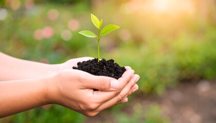 Hands holding a small seedling