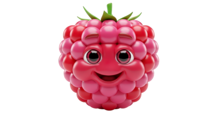 Winking cartoon raspberry character with a happy face isolated on transparent background 3d fruit illustration