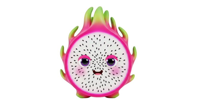 Cute cartoon dragon fruit character with a happy face, isolated on transparent background 3d fruit illustration - Powered by Adobe