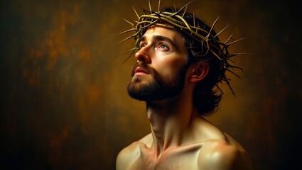 Dramatic Portrait of Jesus Christ with Crown of Thorns