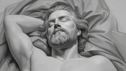 Bearded Man Relaxing and Resting on Bed - Serene Portrait