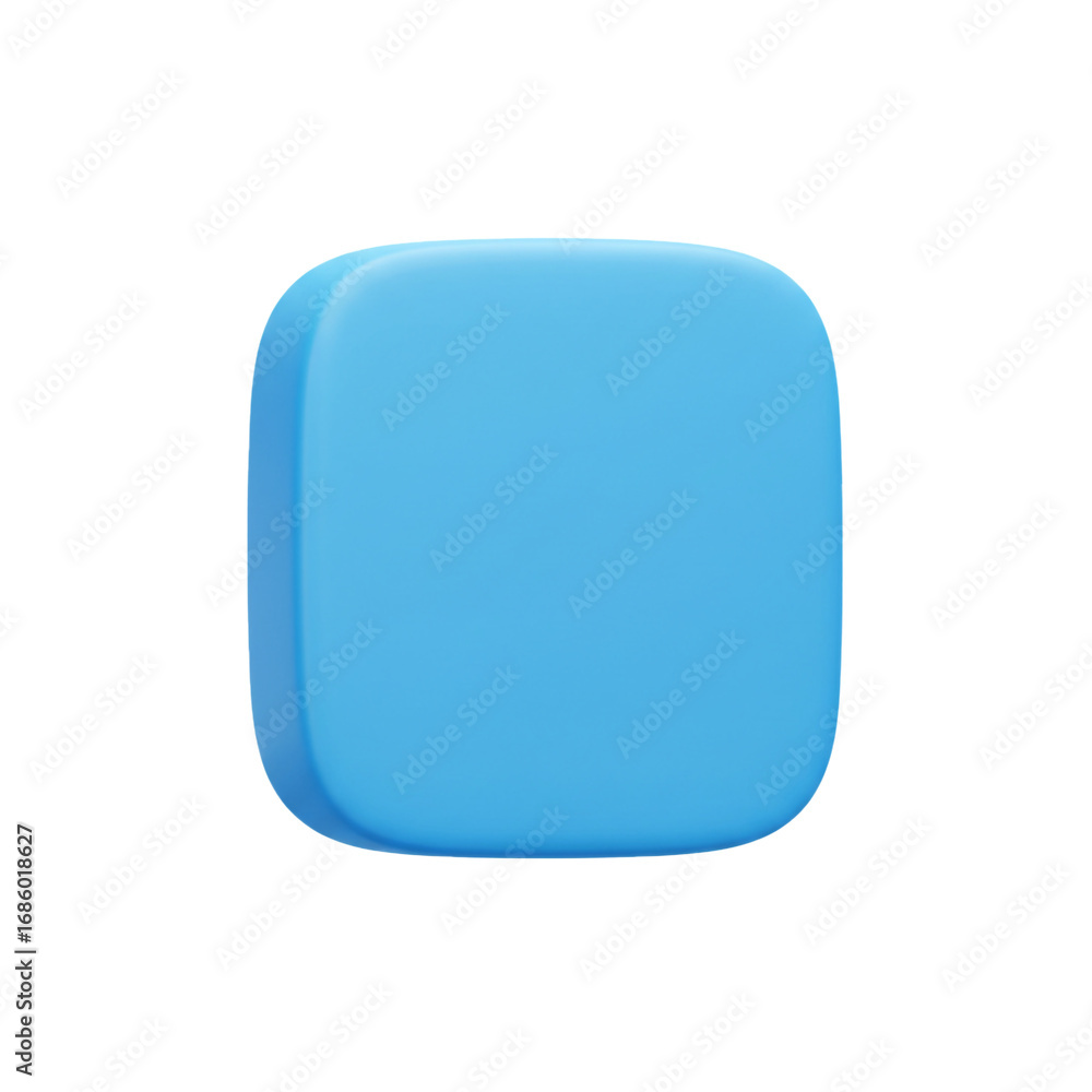 Poster a smooth, rounded, three-dimensional, light-blue square shape, perfect for use as a button or a simp