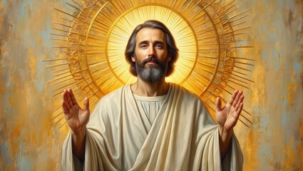 Jesus Christ with Halo - Religious Portrait of Savior