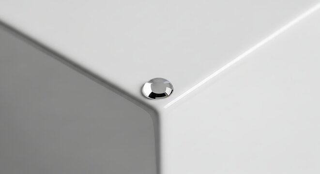 Close-up view of a silver rivet on a white angular surface.