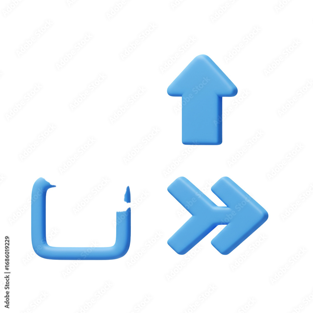 Aufkleber a set of three-dimensional blue icons representing actions such as sharing, uploading, and forwardin