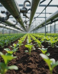 Systematic greenhouse apparatus in a crop production area with vibrant seedlings