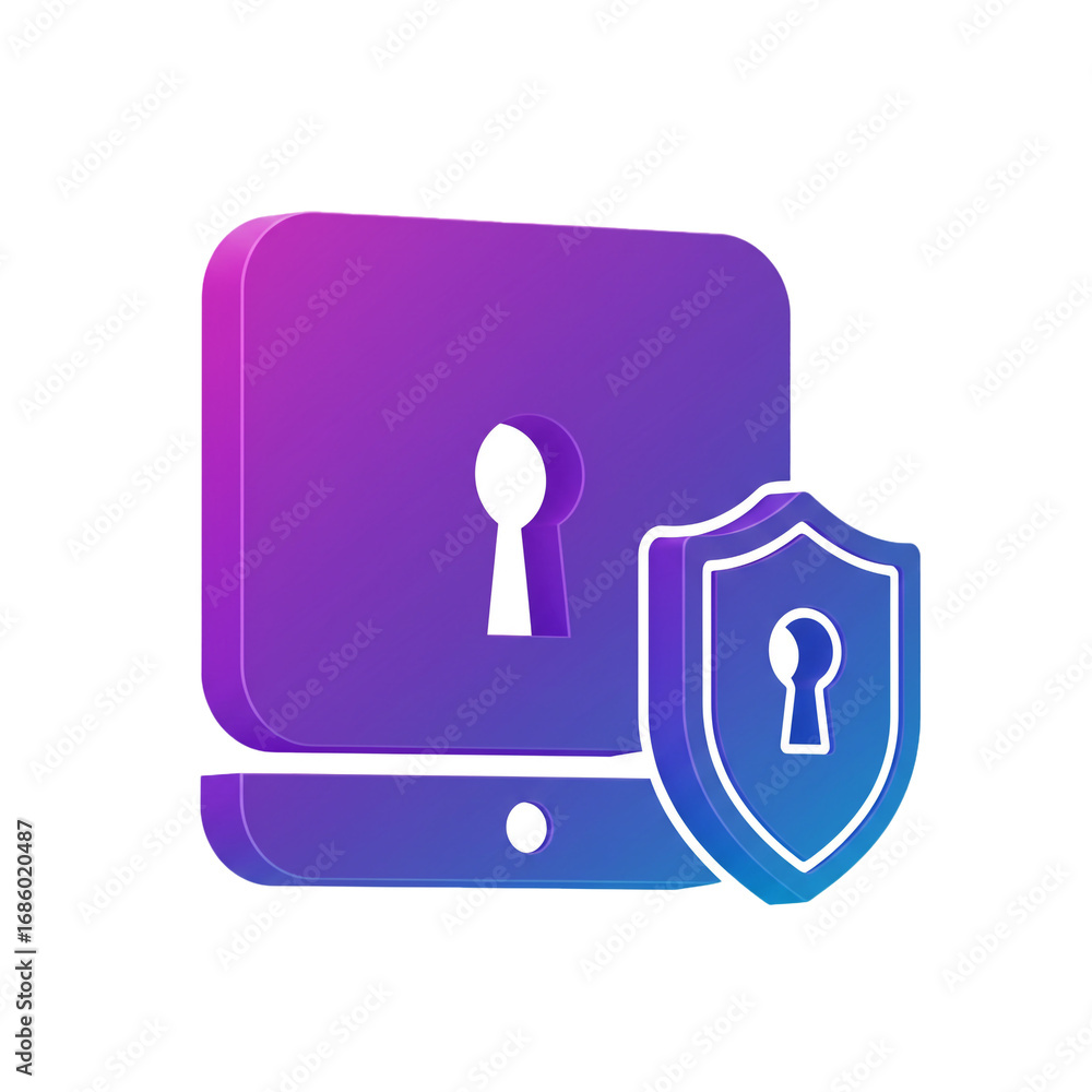 Poster a digital security concept featuring a stylized lock and shield icon, representing protection and sa