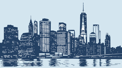 Stylized Cityscape Skyline at Night Urban Illustration Modern Metropolis Vector Graphic.