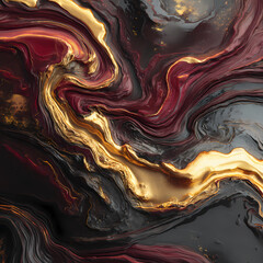 Abstract Gold Veins on Maroon and Black Marble