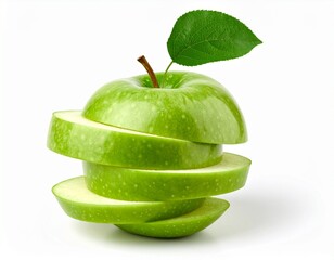 Sliced green apple over white background 