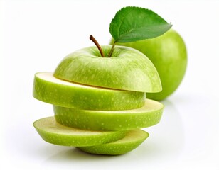 Sliced green apple over white background 