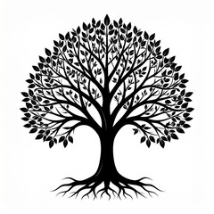 Fototapeta premium Stylized black tree silhouette with visible roots and branches