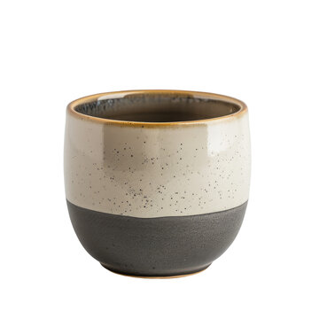 Small, round, ceramic mug with a two-tone color gradient