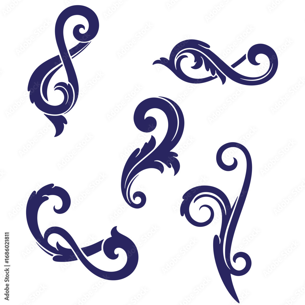 Poster elegant navy flourish and swirl vector design elements collection for decorative use
