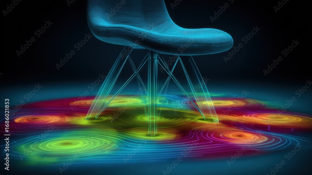 Poster medium shot of a modern chair with embedded load sensors subtly integrated into the cushion focusing