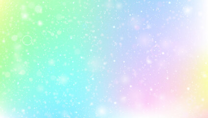 Kawaii Background. Pink Rainbow Pattern And Beautiful Unicorn Hologram. Purple Princess Gradient. Watercolor Girl Design In A Light Mermaid Backdrop. Blue Kawaii Background.