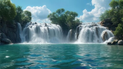 Fototapeta premium Waterfall cascading into a tranquil pool