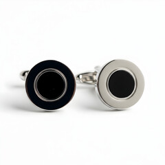 Cufflinks Pair Featuring Circular Design and Shiny Metal Finish