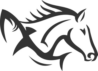horse head fish logo design 