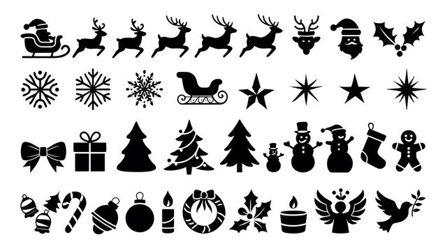 Collection of christmas icons and silhouettes for festive design
