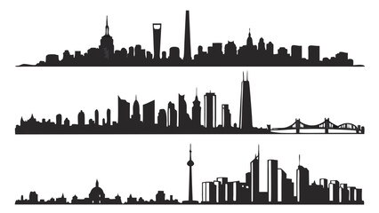 Naklejka premium Three City Skyline Panoramas Urban Modern and Architectural Vector Illustrations.