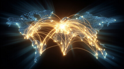 A glowing world map with a central hub, symbolizing global patient recruitment and network reach.