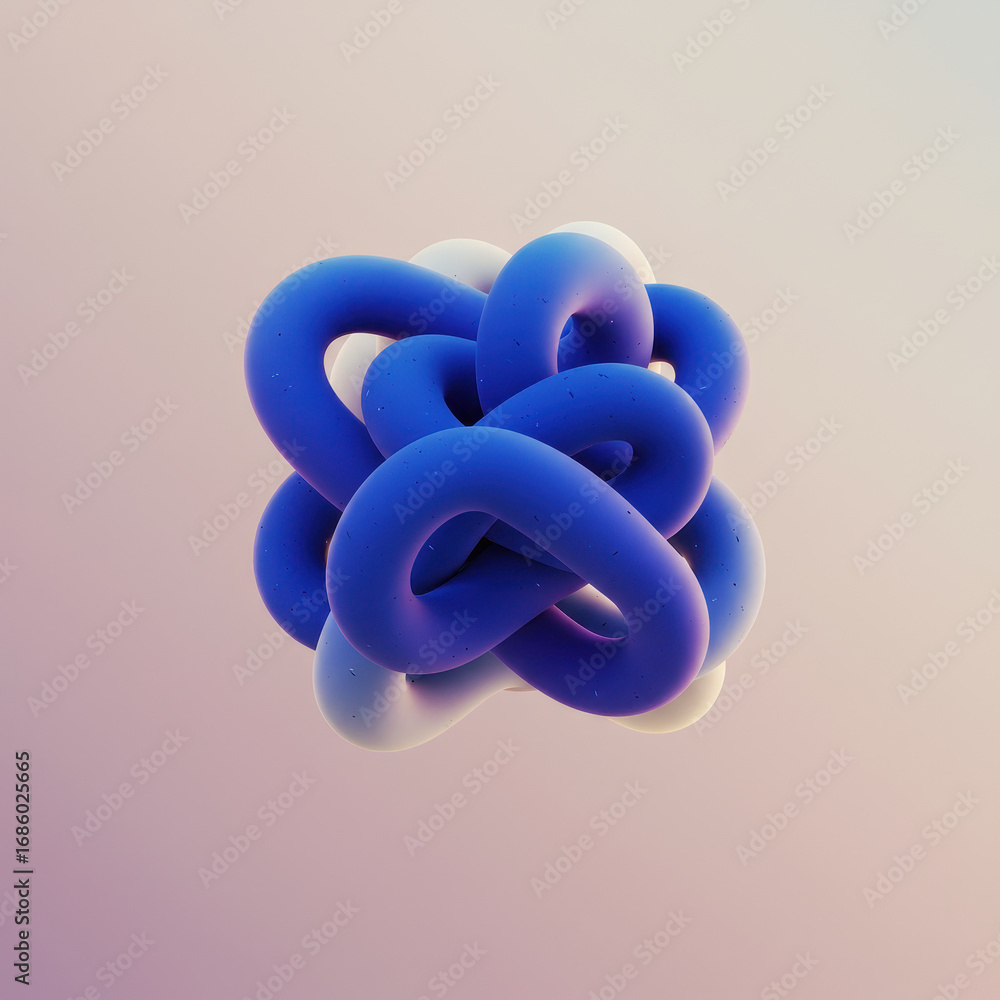 Poster complex interconnected blue and white shapes create mesmerizing, abstract form, evoking feelings of 