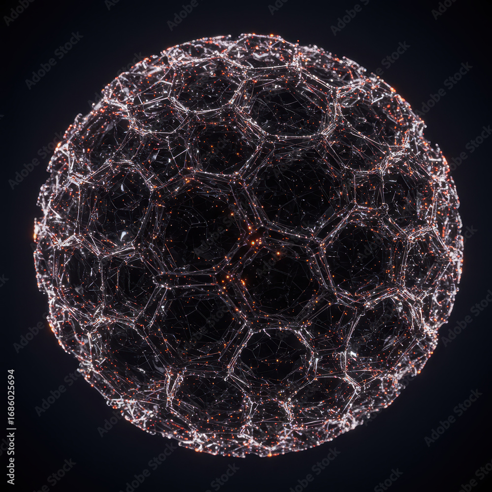 Poster abstract sphere made of particles and lines with gigapixel resolution gives futuristic and technolog