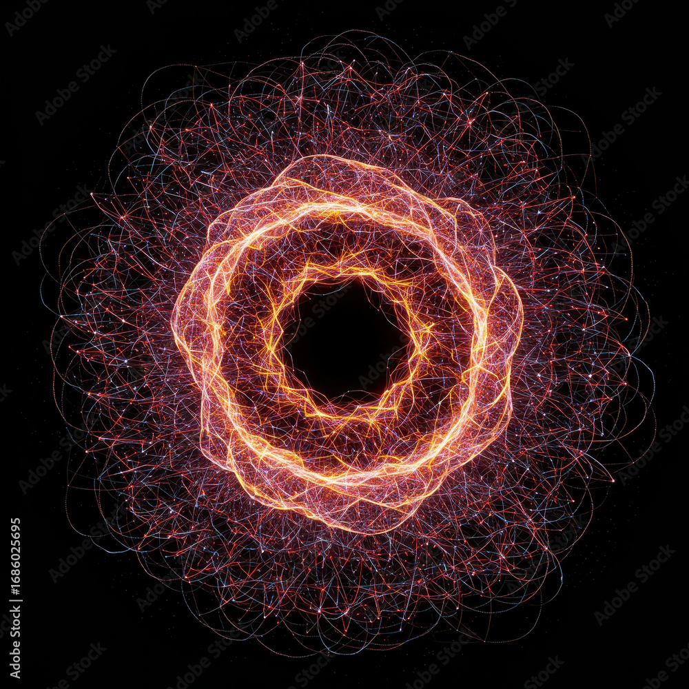 Poster abstract technology dots and lines create stunning, energetic motion with fiery glow and dynamic pat