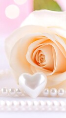 Soft peach rose, pearls, heart