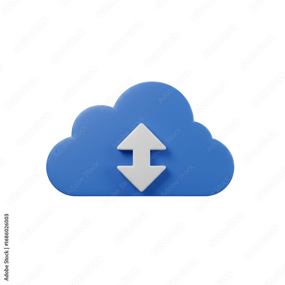 Poster a rendered cloud icon with an upward and downward arrow represents data transfer and online storage 
