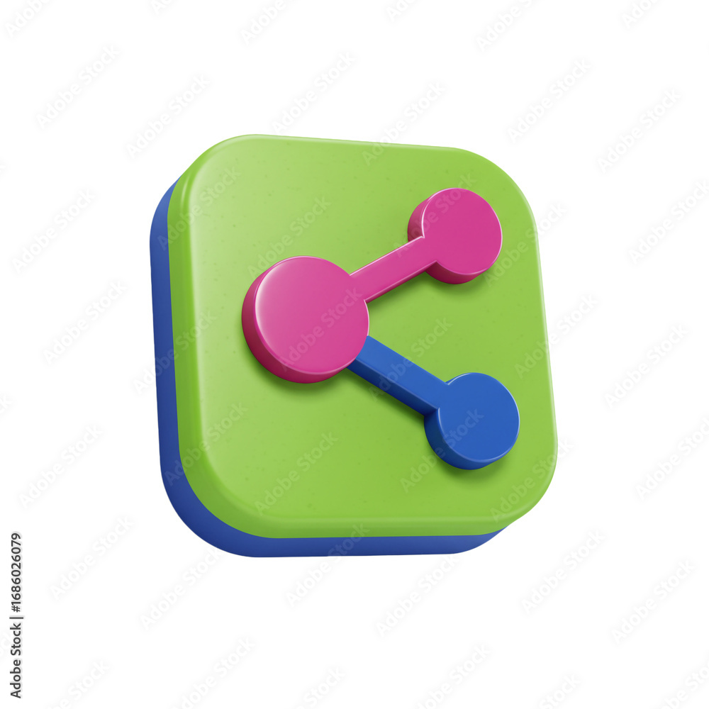 Fototapete a colorful rendered share icon, featuring connected circles and lines, representing networking and d