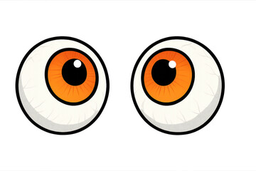 Two cartoon scary eyes looking with orange iris on transparent background