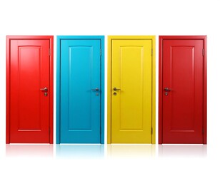 Four colorful doors against white