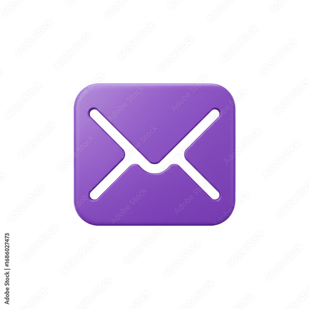 Poster a stylized, three-dimensional rendering of a purple envelope icon, representing digital communicatio