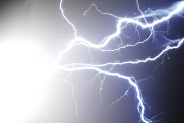 Powerful bolt of lightning illuminates the night sky