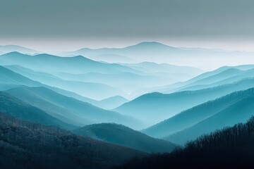 Misty Blue Mountain Range Landscape