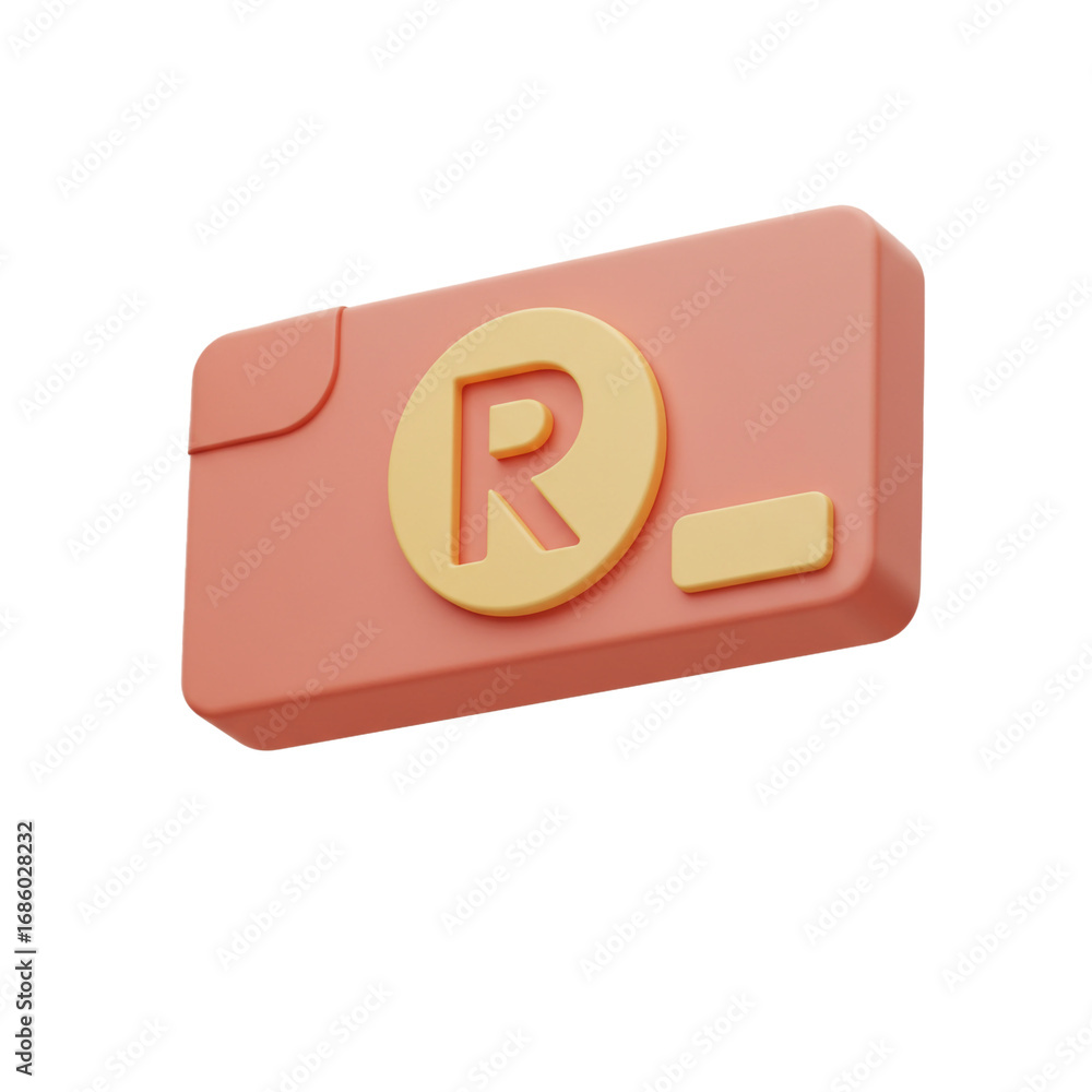 Poster a stylized rendering presents a rectangular card with a circular emblem featuring the letter r, sugg