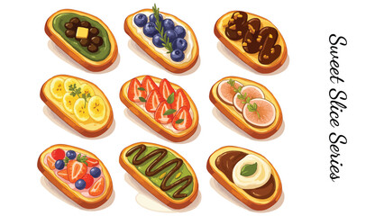 Sweet Fruit Toast Vector illustration Set