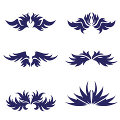 Fototapeta premium Decorative ornamental elements set featuring six abstract wing and leaf shaped design vectors
