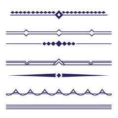 Decorative vector line borders and dividers in dark blue for design and decoration