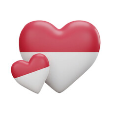 Two heart-shaped objects, one smaller than the other, display the same color scheme of red and white, symbolizing unity.